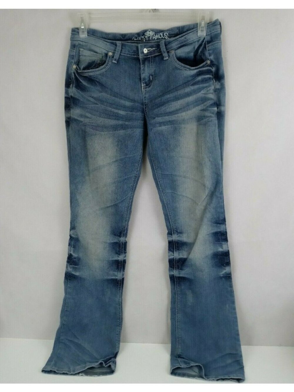 Almost Famous Women's Distressed Whiskered Embroidered Jeans Size 30x32